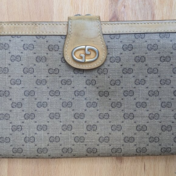 GUCCI Vintage GG Supreme Monogram Purse Crossbody & Wallet Brown Leather Bag - Picture 9 of 16